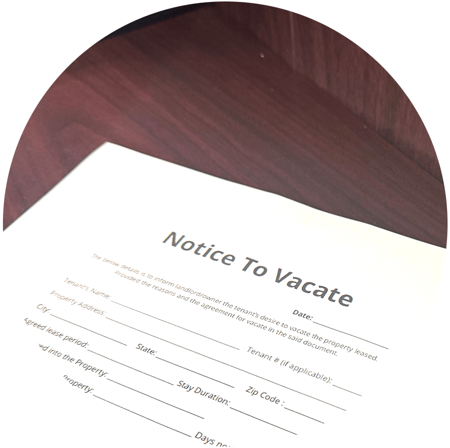 A piece of paper with the title "Notice to Vacate".