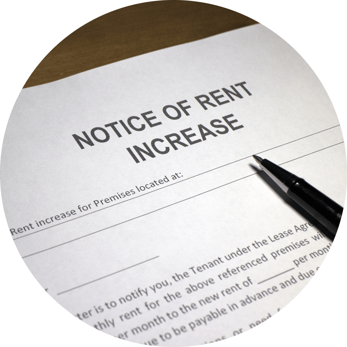 A piece of paper with the title "Notice of Rent Increase".